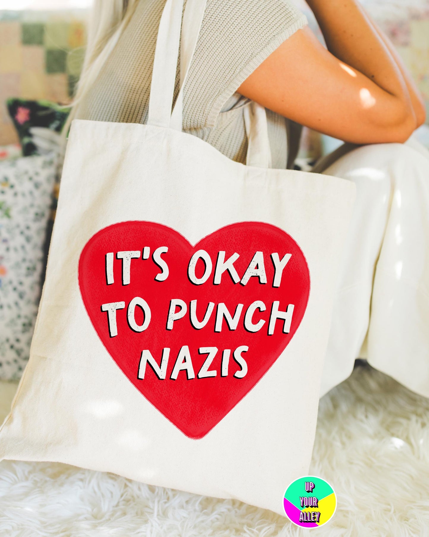 It's Okay To Punch Nazis Tote Bag l Feminist l Feminism l Anti Fascism l Social Justice l Reusable Eco Shopping Bag