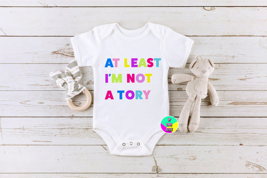 At Least I'm Not A Tory Baby Vest l New Baby Gift l Humour l Anti Tory Gift l Bodysuit