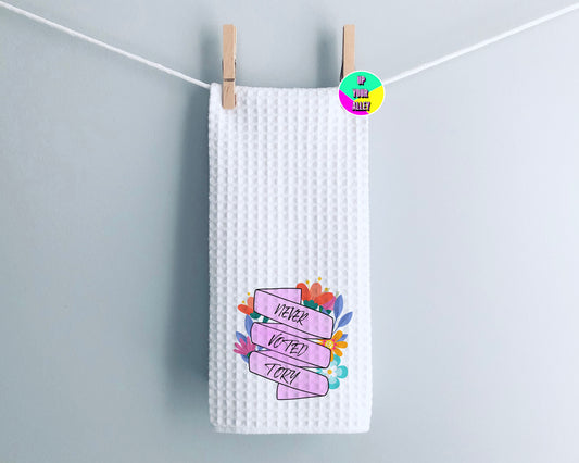 Never Voted Tory Floral Ribbon Tea Towel